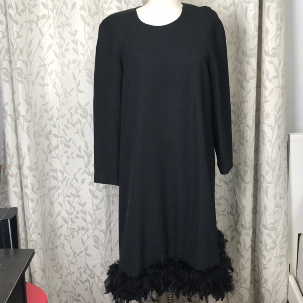 Vintage I. Magnin Feather Dress. Black Back-Zipper. Size 16